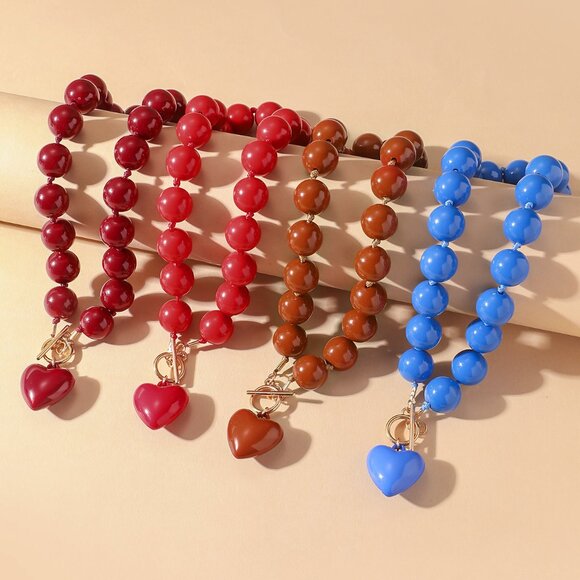 Y2K Maximalist Beaded Heart Necklace Brown - Picture 6 of 6